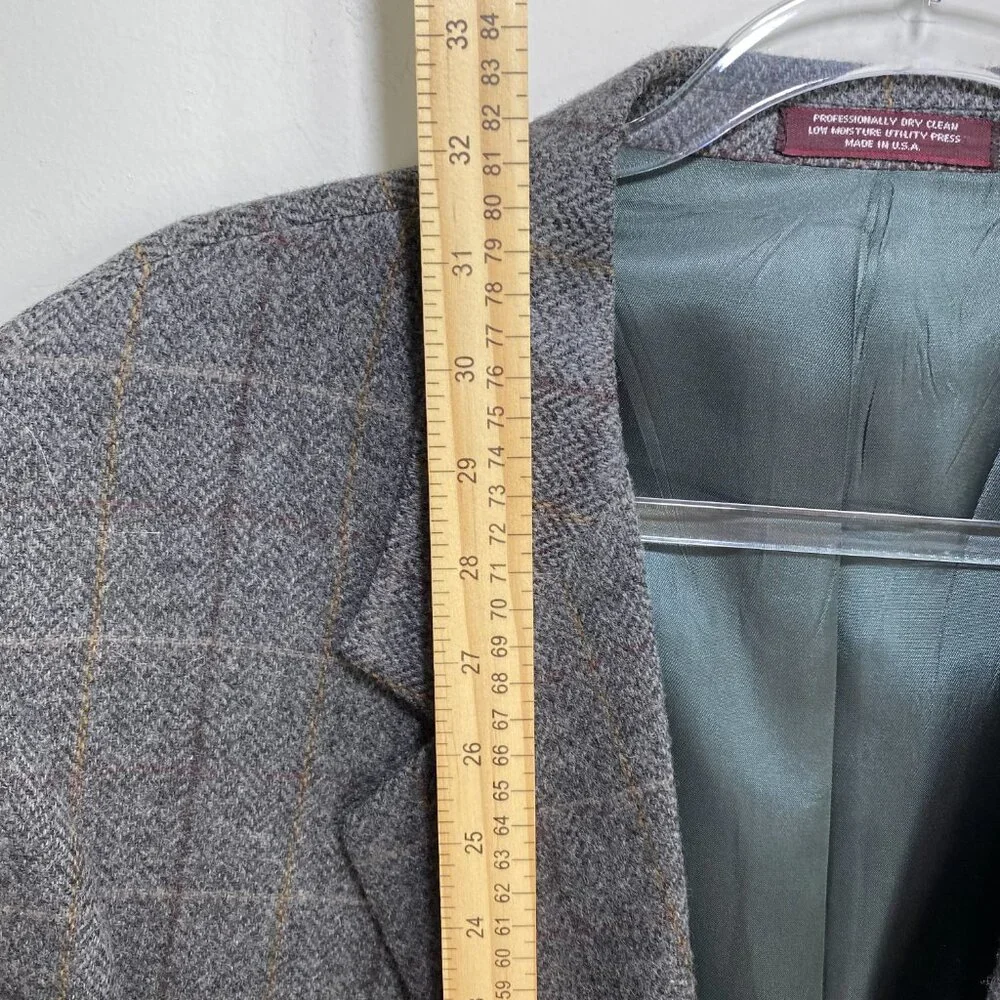 Evan Picone 100% Wool‎ Sport Coat Men 44 LG Gray Plaid Herringbone 2 Button USA